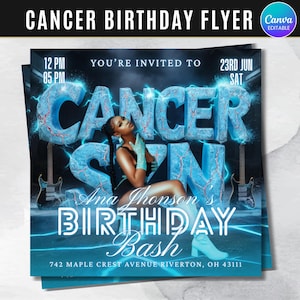 Cancer Season Party Flyer, Birthday Szn Flyer, Cancer Invitation Flyer, Cancer Birthday Event, Social Media Flyer, Premade Flyer Template