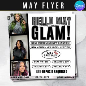 May Bookings Open Flyer | Appointments Available| Salon Book Now Hair Lashes MUA | Social Media Template | Editable Canva Template