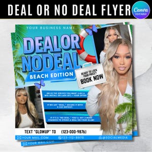 Deal Or No Deal Flyer, Summer Deal or No Deal Hair Nails Lash Braids Makeup MUA Wig Flyer, Summer Booking Flyer, Canva Editable