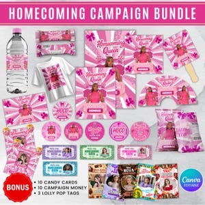 Vote Homecoming Queen Campagin Bundle, Homecoming Chip Bag, Candy Cards, Lollipop Tags, Pink Hoco Treat Bundle, Homecoming Campaign Ideas
