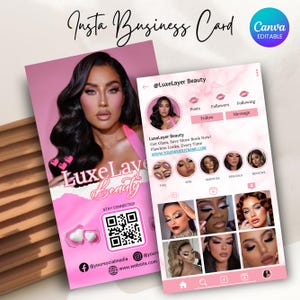 Make-up Instagram-Visitenkarte, Visitenkartenvorlagendesign, Friseur-Visitenkarte, Lash, Nail-Tech, Zöpfe, Perückenkarte, Canva-Vorlage