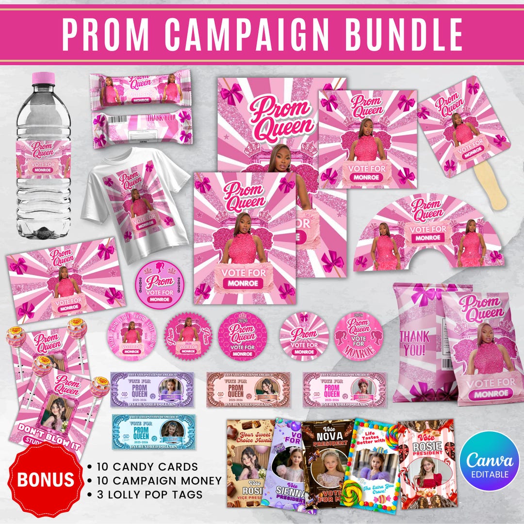 Vote Prom Queen Campagin Bundle, Prom Chip Bag, Candy Cards, Lollipop ...