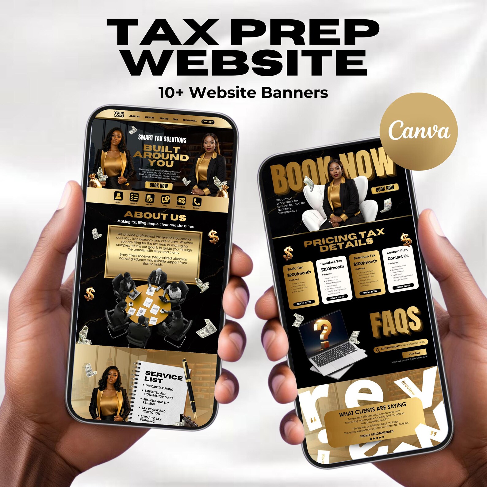 Black and Gold Tax Preparer & Accountant Website Template, Tax Service