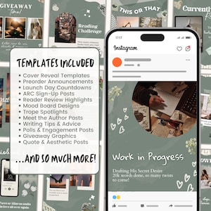 Romance Author Bookstagram Template Bundle, Book Marketing Canva Templates, Author Engagement Social Media Marketing, Romance Author Post image 4
