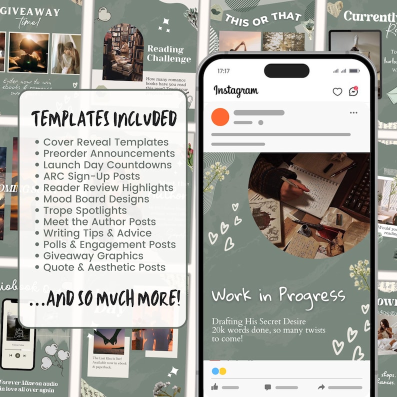 Romance Author Bookstagram Template Bundle, Book Marketing Canva Templates, Author Engagement Social Media Marketing, Romance Author Post image 4