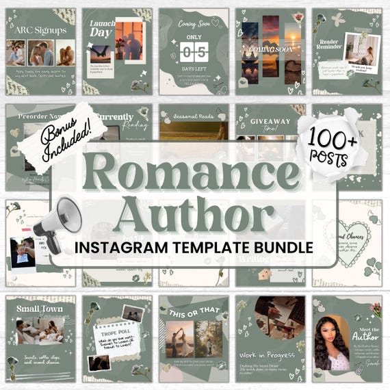 Romance Author Instagram Template Bundle, Book Marketing Canva Templates, Author Engagement Social Media Marketing, Romance Author Post