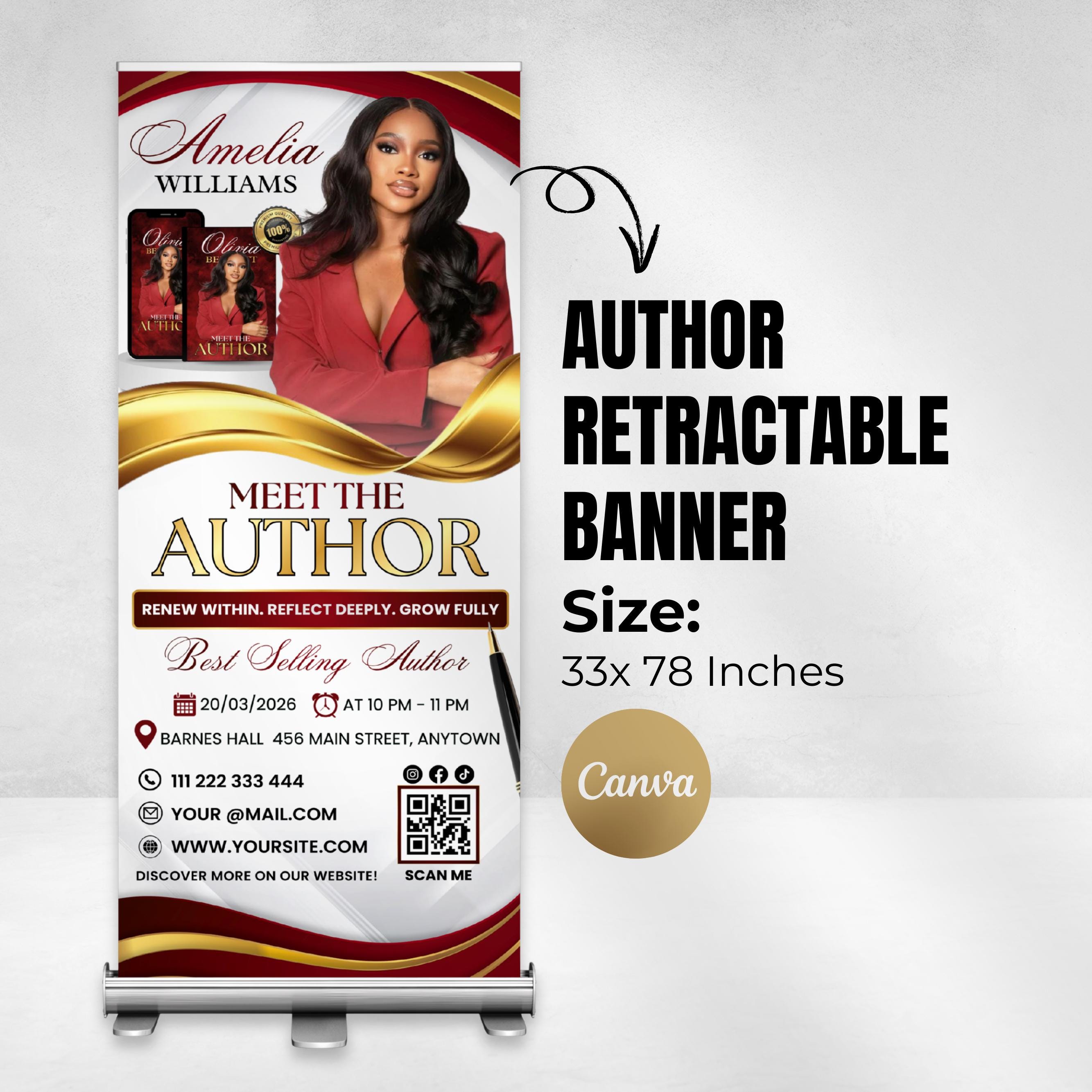 Editable Book Launch Banner Template, Meet the Author Retractable Pop ...
