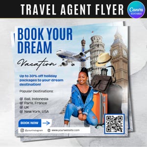 Travel Agent Flyer, DIY E-Flyer Template, Travel Flyer, Vacation Flyer, Travel Agency, Social Media Flyer, Canva Editable, Instant Download