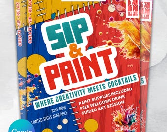 Sip And Paint Flyer, Paint Party Flyer, DIY Flyer Template Design, Premade Business Event Flyer, Sip and Shop Flyer, Canva Template,Editable