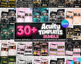 Pacchetto di modelli di pianificazione Acuity per parrucchieri, tecnici delle ciglia e truccatori, sito web per la pianificazione degli appuntamenti dei parrucchieri, sito di prenotazione fai-da-te su Canva