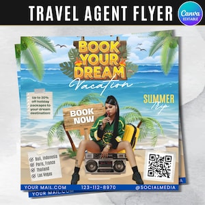 Travel Agent Flyer, DIY E-Flyer Template, Travel Flyer, Vacation Flyer, Travel Agency, Social Media Flyer, Canva Editable, Instant Download