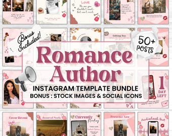 Romance Author Instagram Template Bundle,Editable Social Media Kit for Book Marketing & Engagement,Author Social Media Templates for Romance
