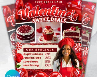 Folleto de venta de pasteles de febrero, folleto de venta de pasteles de San Valentín, folleto de dulces, folleto de postres de San Valentín, venta de San Valentín, folleto de pastelería