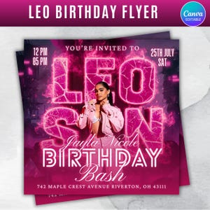 Leo Season Party Flyer, Birthday Szn Flyer, Leo Invitation Flyer, Leo Birthday Event, Social Media Flyer, Premade Flyer Template
