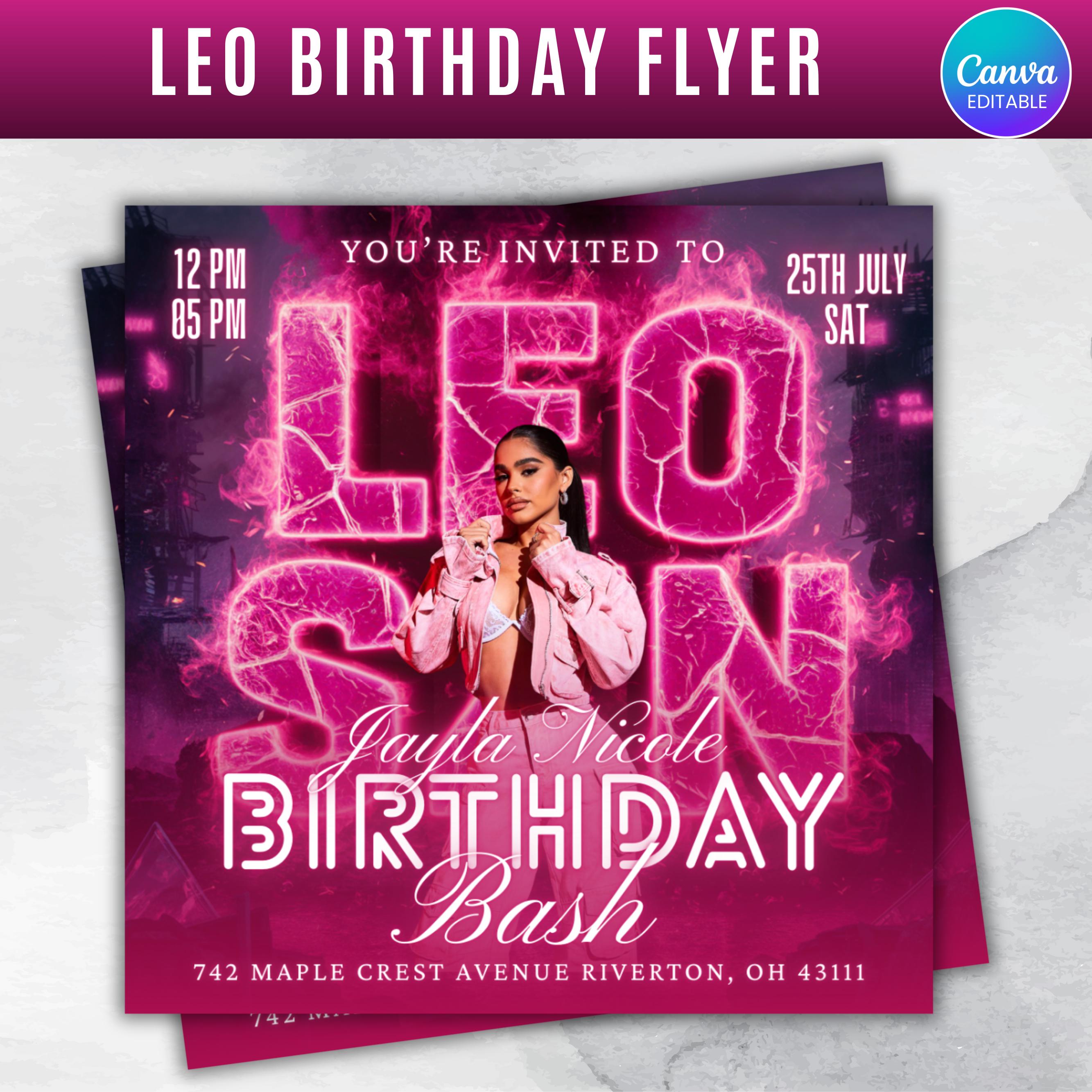 Leo Season Party Flyer, Birthday Szn Flyer, Leo Invitation Flyer, Leo Birthday Event, Social Media Flyer, Premade Flyer Template