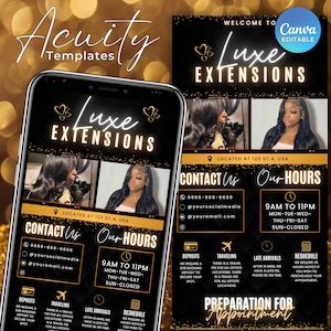 Black and Gold Acuity Scheduling Template for Hair Stylists, Lash Techs and MUAs, Hairstylist Scheduling Website, DIY Booking Site Canva