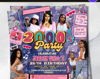 Early 2000s Party Flyer | Retro Y2K Birthday Invitation | 90s Club DJ Theme | DIY Canva Editable House Party Invite | Millennial Throwback