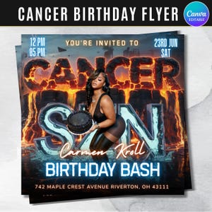 Cancer Season Party Flyer, Birthday Szn Flyer, Cancer Invitation Flyer, Cancer Birthday Event, Social Media Flyer, Premade Flyer Template
