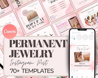 Postagens editáveis de joias permanentes no Instagram, branding de joias permanentes estéticas nas mídias sociais, postagens de joias permanentes no Instagram, modelos do Canva