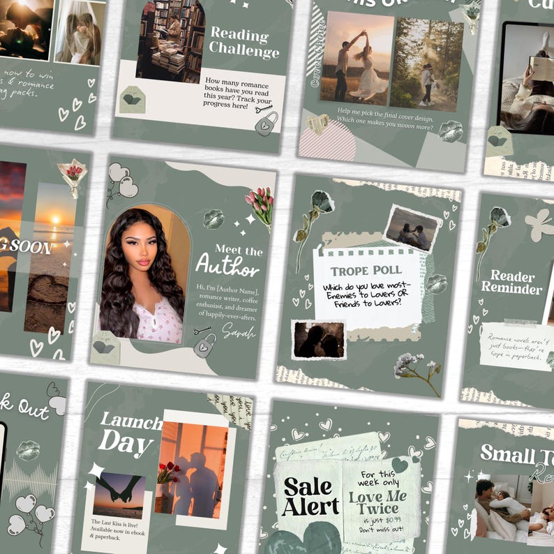 Romance Author Bookstagram Template Bundle, Book Marketing Canva Templates, Author Engagement Social Media Marketing, Romance Author Post image 2