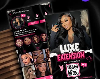 Biglietto da visita Instagram per parrucchieri, modello di biglietto da visita, biglietto da visita per parrucchiere, extension ciglia, onicotecnica, trecce, parrucche, modello Canva