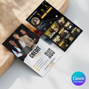 Cartão de Visita para Instagram de Reparação de Crédito. Marketing para Reparação de Crédito, Cartão de Serviços Financeiros Profissionais, Cartão de Reparação de Crédito para Imprimir, Canva