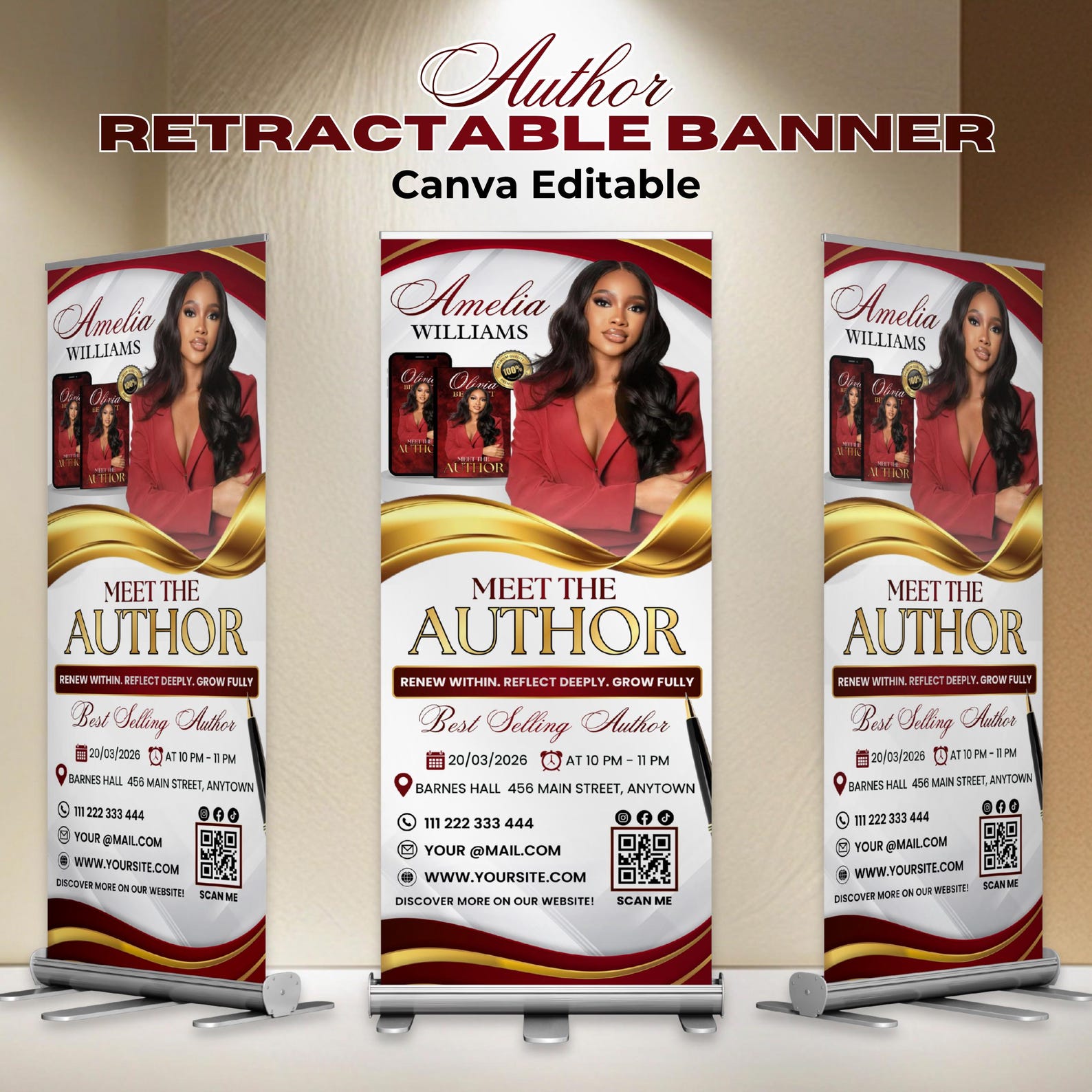 Editable Book Launch Banner Template, Meet the Author Retractable Pop ...