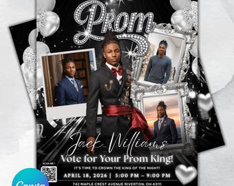 Modello di volantino per la festa di fine anno scolastico su Canva / Volantino per il re del ballo / Volantino "Vota per me" / Invito al ballo di fine anno modificabile / Volantino per la festa di laurea