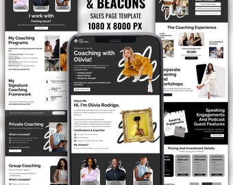 Beacons, modello di pagina di vendita del negozio Stan, pagina di vendita Canva personalizzabile per il negozio Stan e Beacons, download immediato del modello Canva