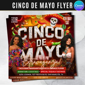 Cinco De Mayo Flyer, Club Flyer Template para Canva, Diy Event Flyer, Party Flyer, Mexican Party Flyer, Diy Cinco De Mayo, Canva Template