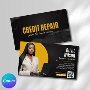 Tarjeta de presentación para reparación de crédito. Marketing de reparación de crédito, Tarjeta de servicios financieros profesionales, Tarjeta de reparación de crédito imprimible, Editable en Canva