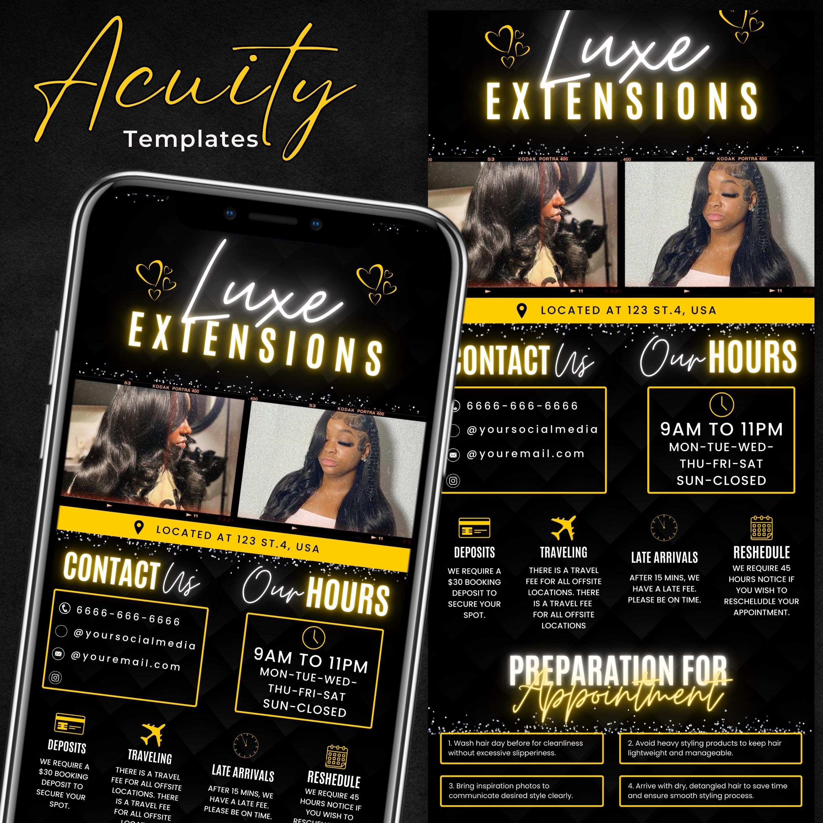Black and Yellow Acuity Scheduling Template for Hair Stylists, Lash Techs and MUAs, Hairstylist Scheduling Website, DIY Booking Site Canva