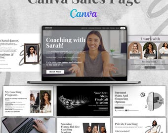 Black and White Canva Sales Page for Course Creater, Editable Canva Landing Page, Canva Website Template, Course Creator Funnel Template