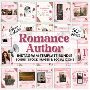 Lot de modèles Instagram auteur d'histoires d'amour, modèles Book Marketing Canva, engagement de l'auteur, marketing sur les réseaux sociaux, article d'auteur d'histoires d'amour