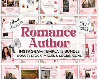 Pacchetto di modelli Instagram per autori di romanzi rosa, modelli Canva per il marketing editoriale, marketing sui social media per il coinvolgimento degli autori, post per autori di romanzi rosa