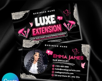 Modello di biglietto da visita, modello di biglietto da visita, biglietto da visita per parrucchiere, ciglia, onicotecnico, trecce, parrucche, modello Canva