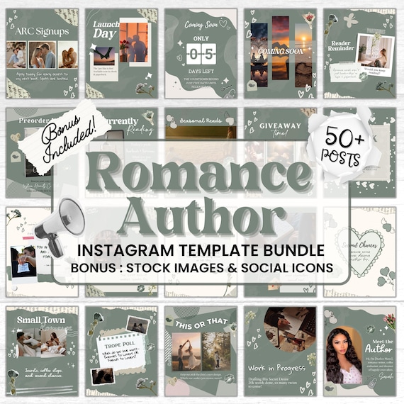 Romance Author Instagram Template Bundle, Book Marketing Canva Templates, Author Engagement Social Media Marketing, Romance Author Post