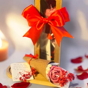 Boîte Sweet Love - Cadeau pour la Saint-Valentin - Mini bouquet de fleurs à bougie + mot d'amour + sucette