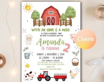 Farm Birthday Invitation, Farm Animals Party Invites, Barnyard Animals Ranch Birthday Invitation, Printable Invite Editable Canva Template