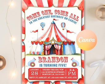 Carnival Birthday Invitation, Circus Birthday Invitation, Carnival Invitation, Carnival Printable Invite Digital Editable Canva Template