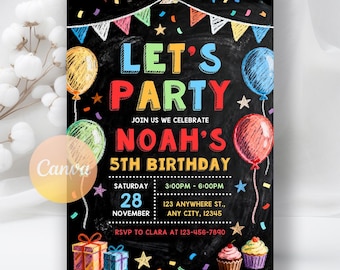 Simple Colorful Birthday Invitation, Bright and Ceerful Party, Colorful Invitation, Fun Birthday, Digital Download, Editable Canva Template