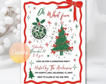 Oh was für Spaß Weihnachtspartyeinladung, Weihnachtsfeiertags-Party einladen, digitaler Download, bearbeitbare Canva