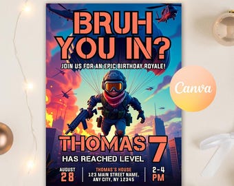 Video Game Birthday Party Invitation, Level Up Birthday Invite, Arcade Party Invitation, Printable Invite Digital Editable Canva Template