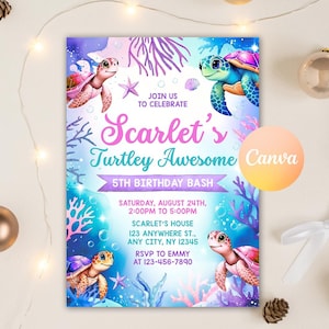 Sea Turtle Birthday Invitation Template, Under the Sea Birthday Invitation, Turtle Invitation, Editable Invite Printable Instant Download