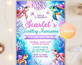 Sea Turtle Birthday Invitation Template, Under the Sea Birthday Invitation, Turtle Invitation, Editable Invite Printable Instant Download