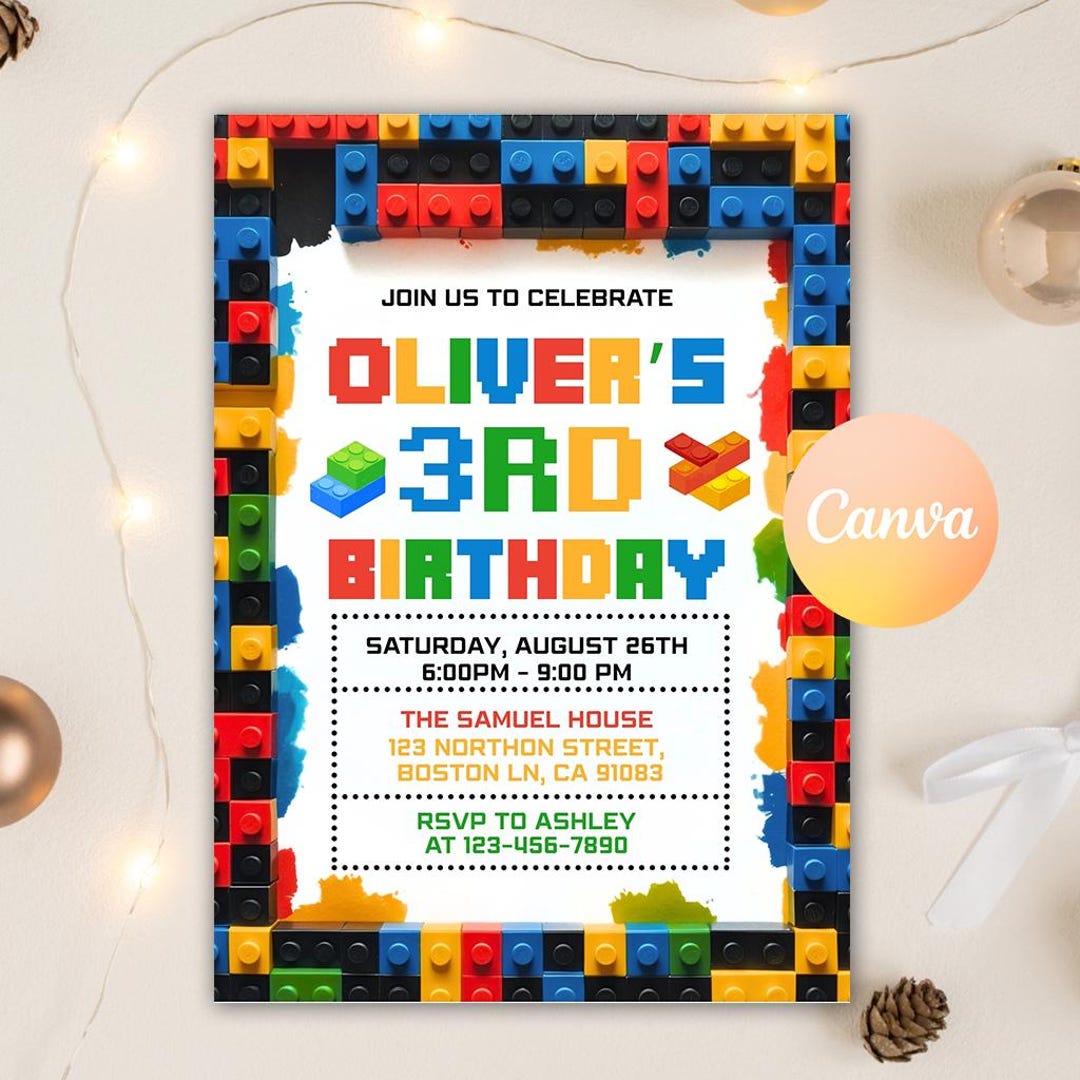 Building Blocks Invitation, Colorful Blocks Birthday Party Invite ...