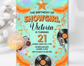 Life of a Birthday Girl Invitation, Showgirl-Era Karaoke Party Invite, Digital Download, Editable Canva Template