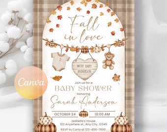Little Pumpkin Baby Shower Invitation, Fall Baby Shower, Autumn Baby, Fall in Love with Baby Shower Digital Download,Editable Canva Template