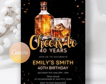 Whiskey Birthday Invitation: Adult Party, Editable Template (Digital Download)