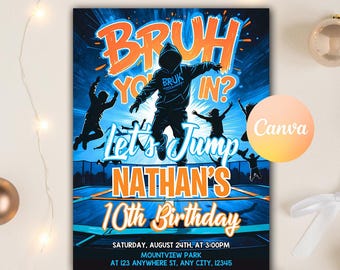 Editable Trampoline Birthday Party Invitation, Teen Jump Party, Teen Park our Birthday Invitation, Lets Jump Party, Editable Canva Template